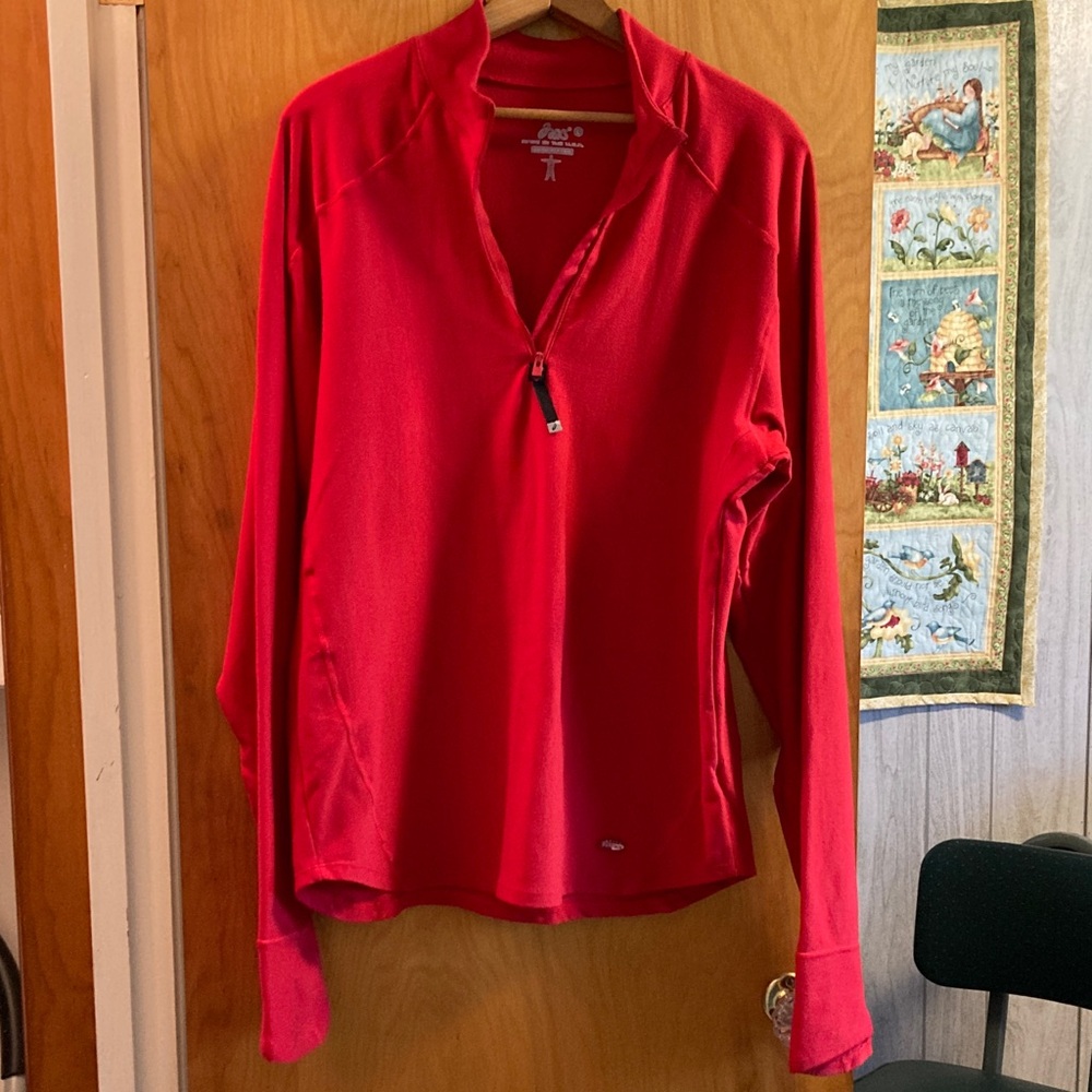 Asics Red Quarter-Zip Performance Athletic Long Sleeve Top